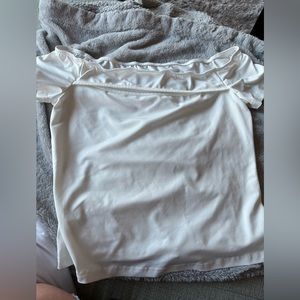 Shein white cold shoulder cutout medium cropped top